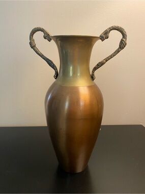 Bronze Metal Urn Shape Flower Vase with Dual Handles, Decorative, Freestanding